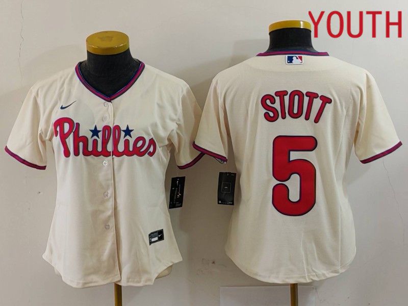 Youth Philadelphia Phillies #5 Stott Cream Game 2024 Nike MLB Jersey style 1->women mlb jersey->Women Jersey